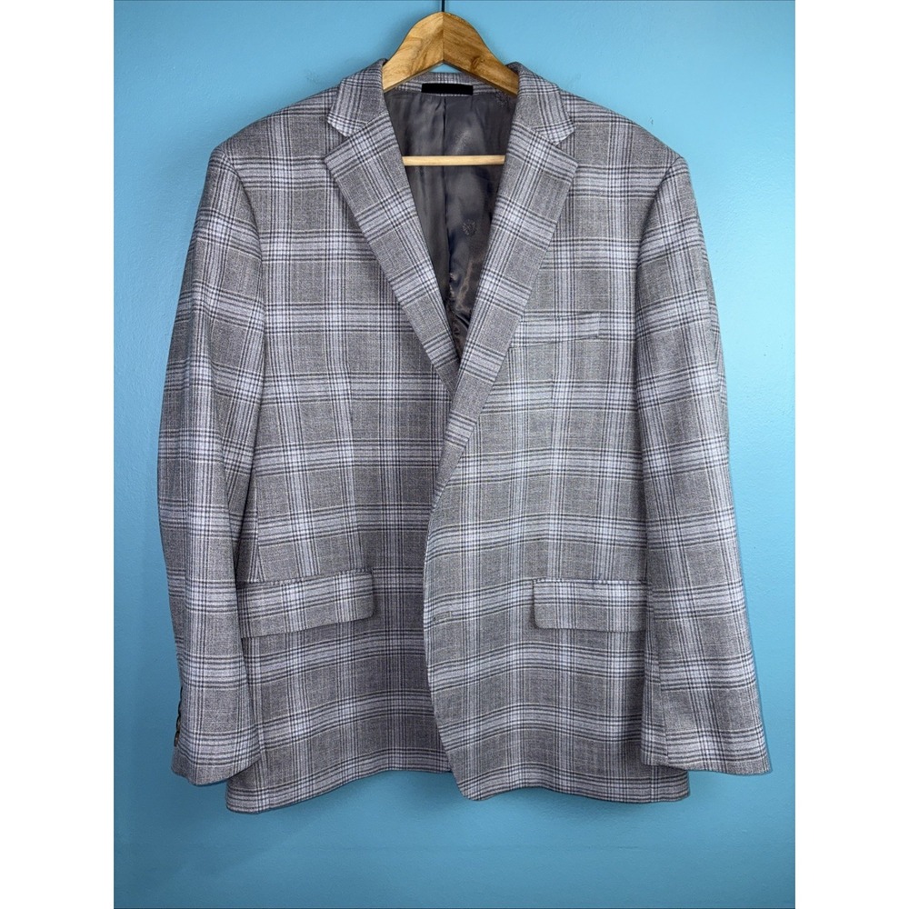 Lauren Ralph Lauren Mens Plaid Blazer Jacket Gray Blue Size 44R Modern Old Money